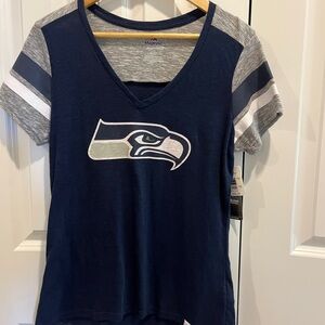 Majestic Seattle Seahawks Medium Women's Navy and Gray V-Neck Top